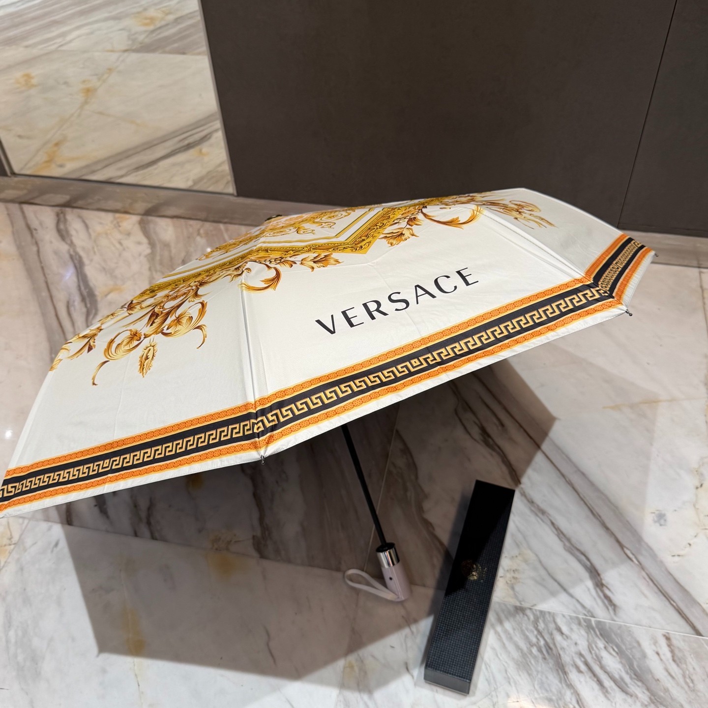 Versace gold square flower Pattern Umbrella Automatic 3-Fold Sun Rain Parasol