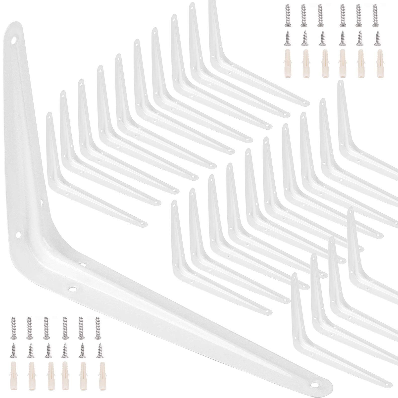 ZOENHOU 24 Packs 6 x 8 Inch White Shelf Brackets, Heavy Duty LBracket Support...
