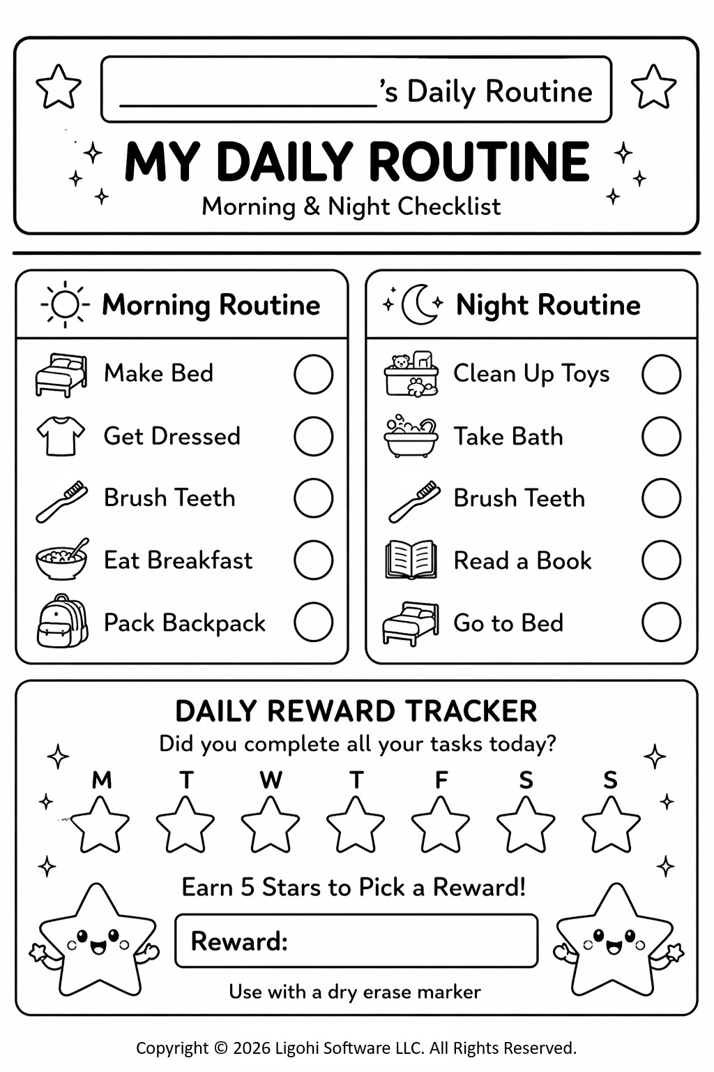 Four Custom Printed & Laminated Reusable Kids and Family Organization Charts