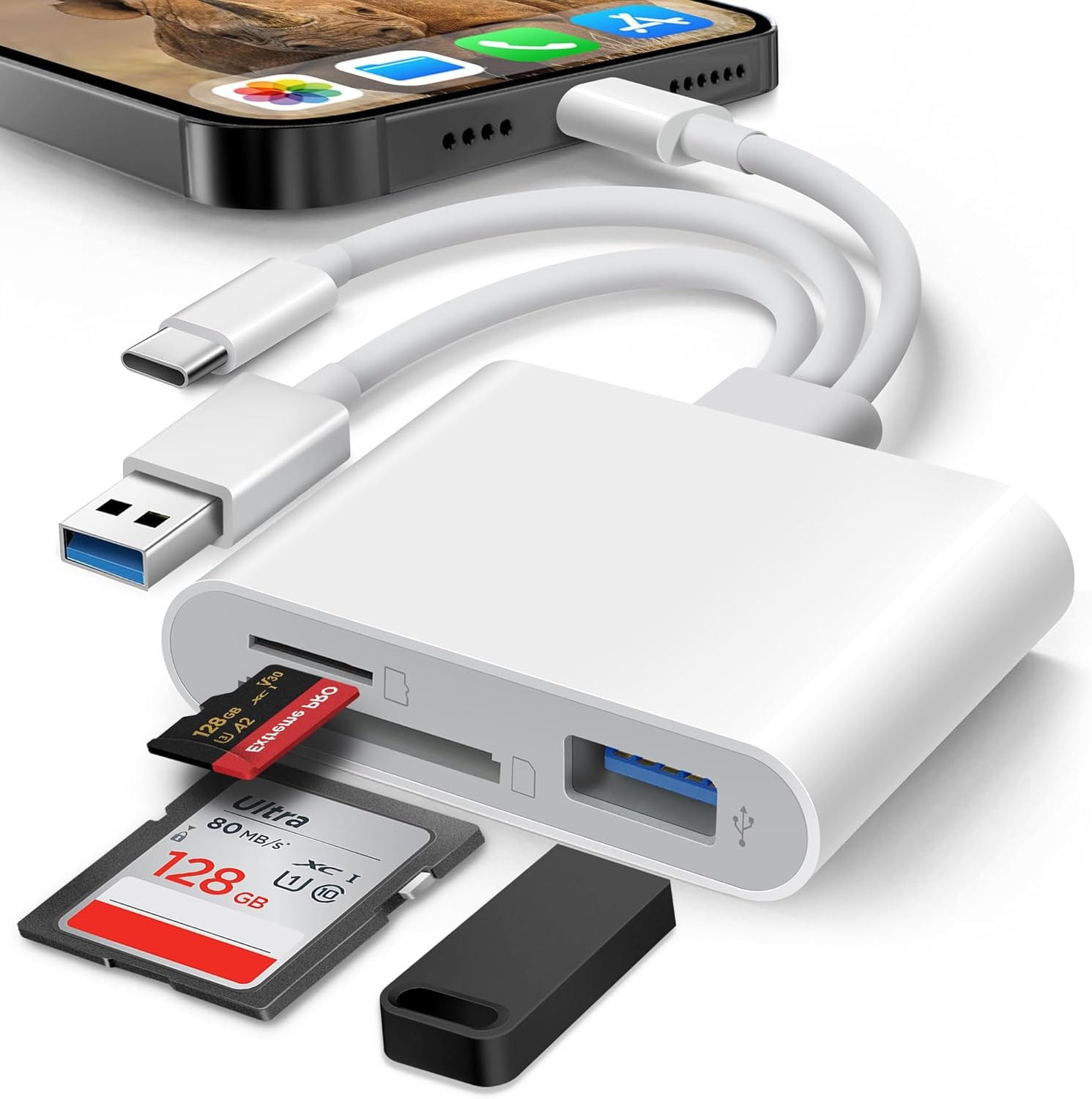 3in1 SD Card Reader Lightning USB-C USB-A iPhone iPad Mac MicroSD OTG