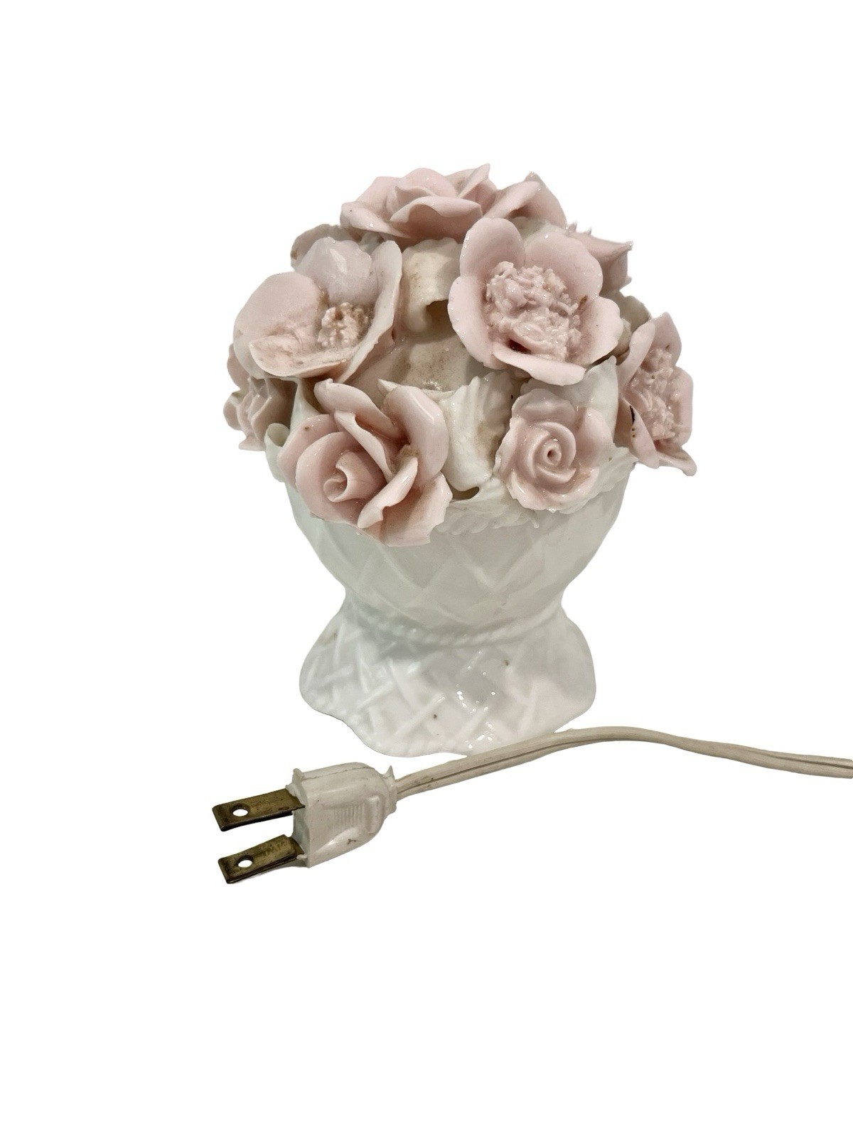 Vintage Porcelain Floral Flower Night Light Portable Lamp Likely I.W. Rice Japan