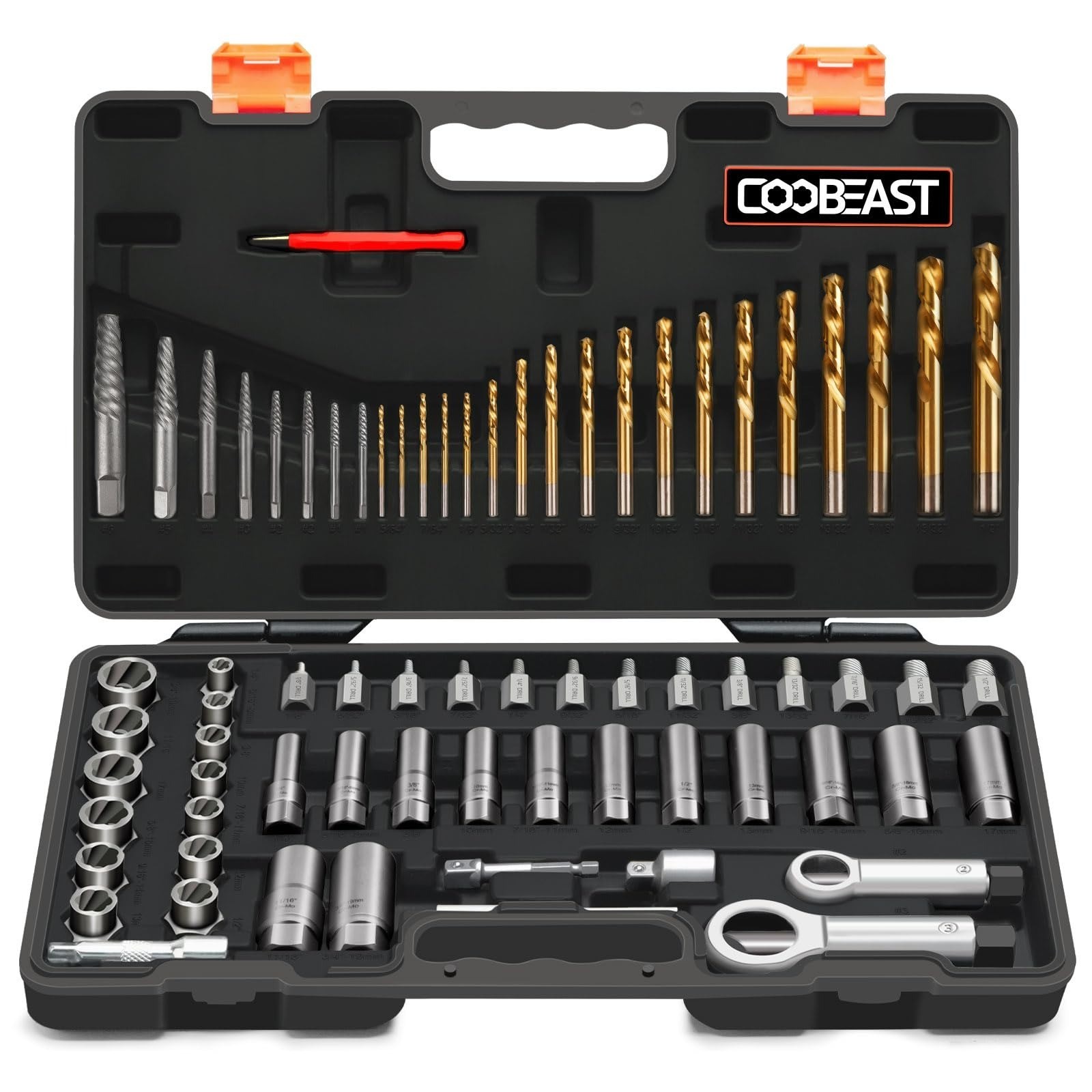 26Pcs Bolt Extractor Kit, Left Hand Drill Bit, Heavy Duty Tool Set