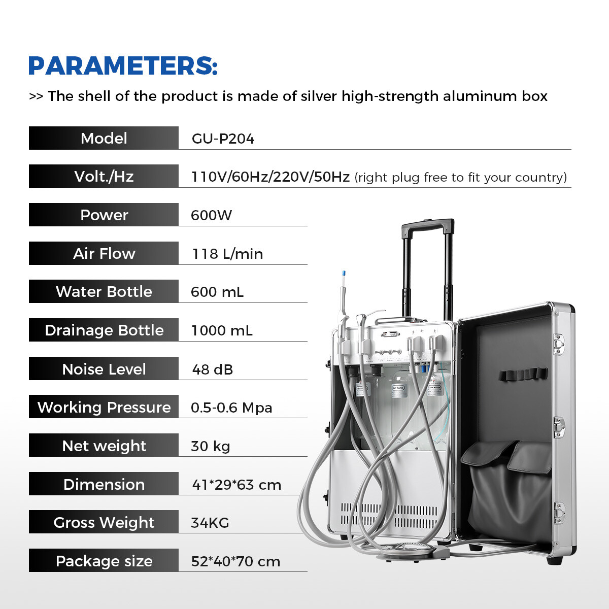 Portable Dental Delivery Unit with Air Compressor powerful suction System