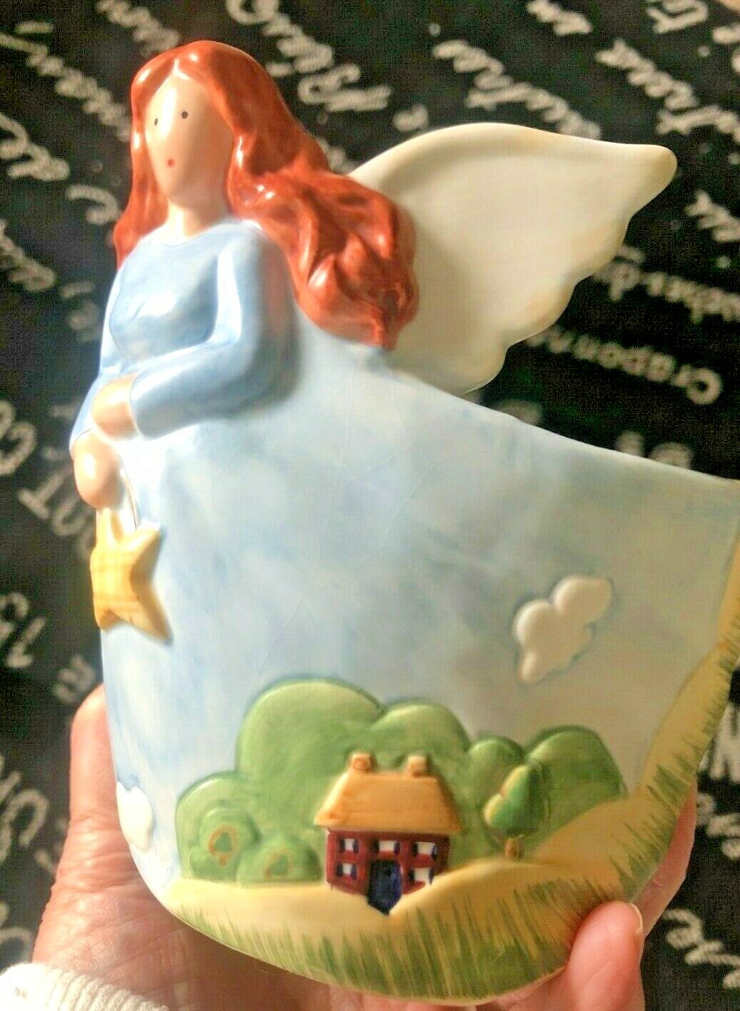 RUSS BERRIE Ceramic STAR ANGEL POT Bowl FIGURAL Planter Candle Holder Trinket