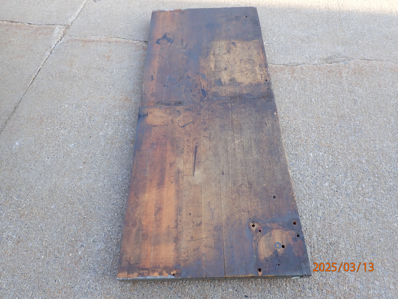 VINTAGE HEAVY MAPLE WOOD WOODEN  WORKBENCH TOP 72"X30"X2" APPROX.