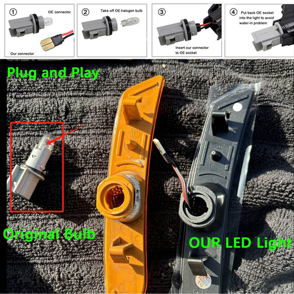4X Dynamic White LED Side Marker Light Front Rear Set for Chevy Camaro 2016-2023