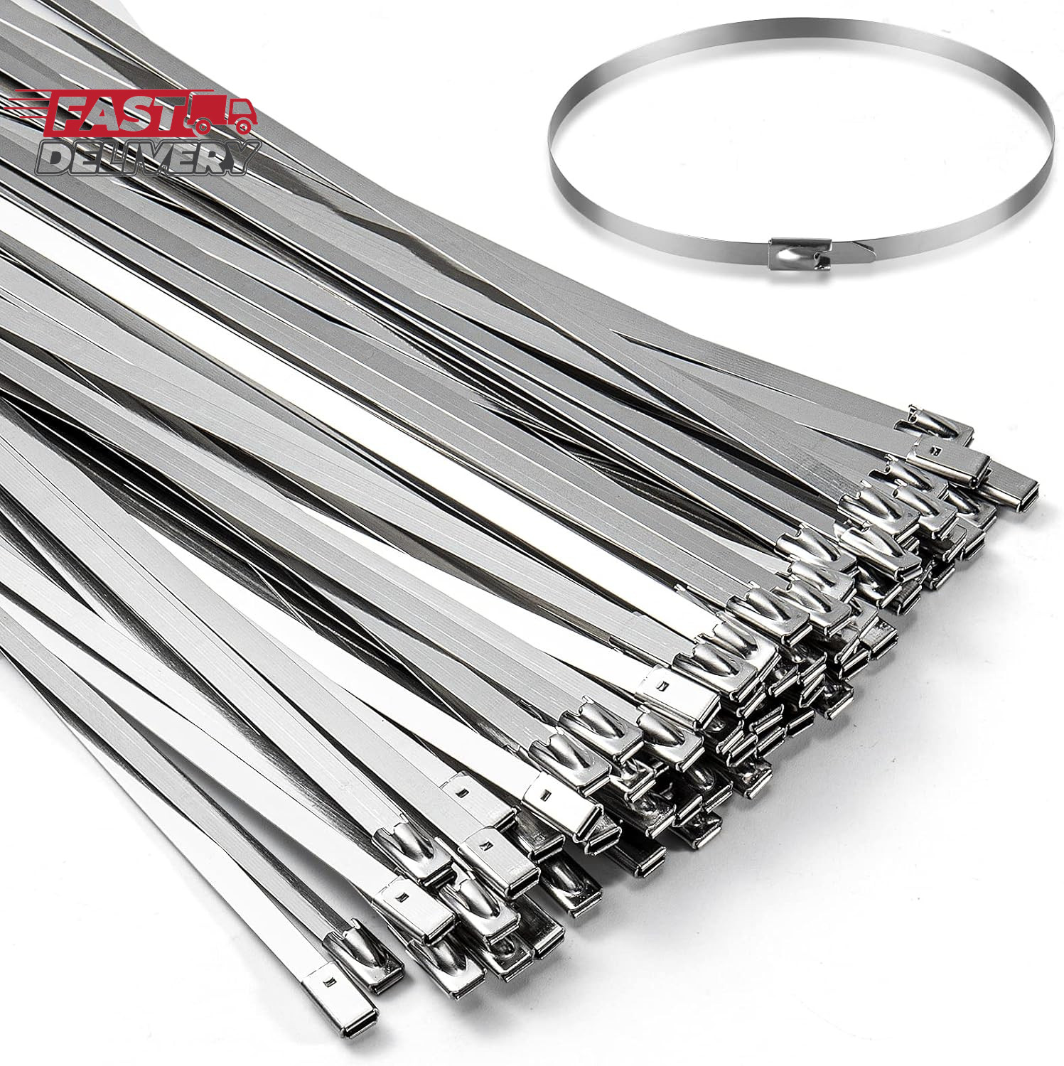100PCS 11.8Inch Metal Cable Zip Ties - 304 Stainless Steel Heavy Duty Self-Locki