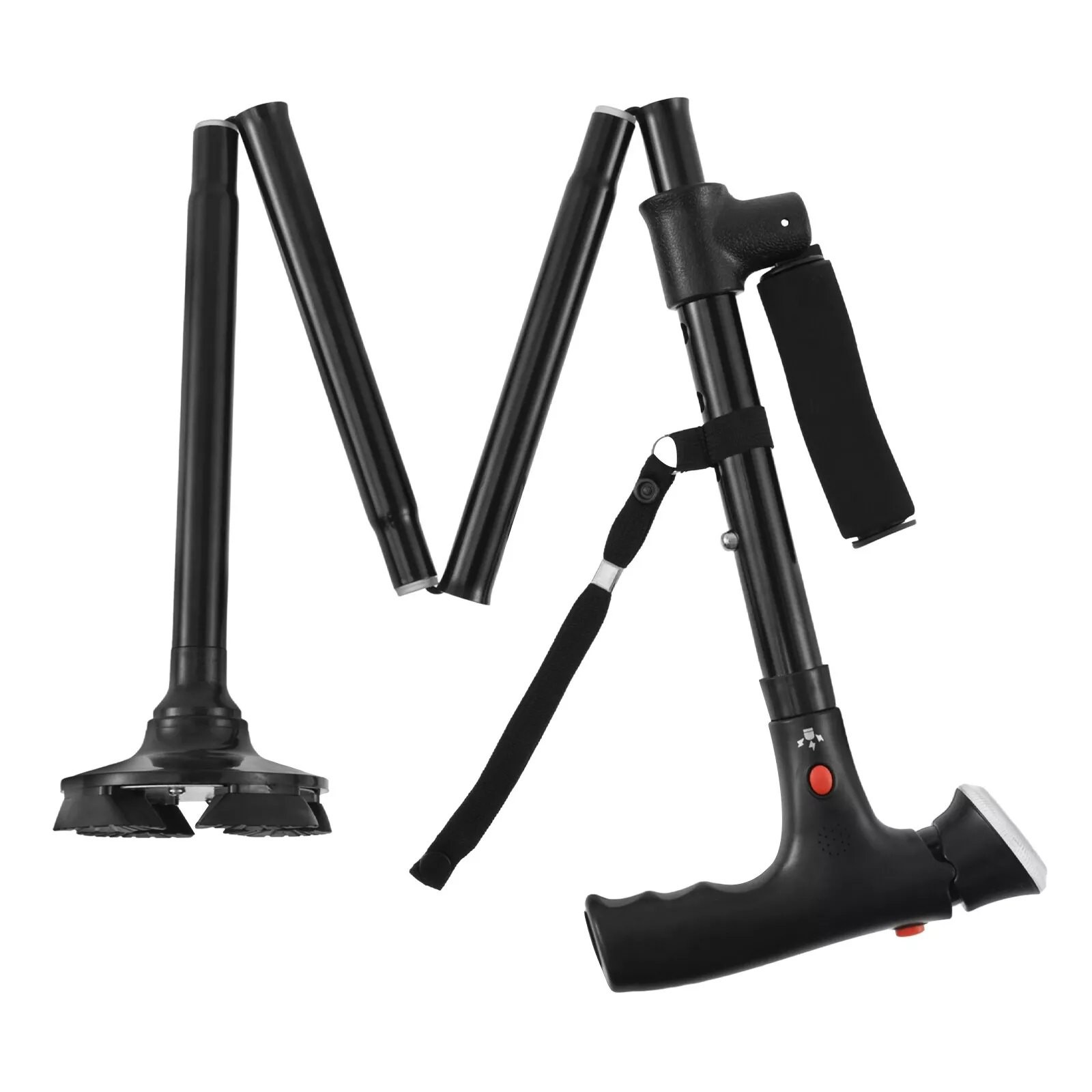 Portable Height-adjustable Walking Cane W/Side Handle Support 250lbs Capacity