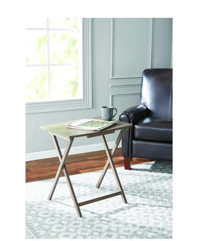 XL Oversized Rubberwood Folding TV Tray Table Rustic Gray Heavy Duty