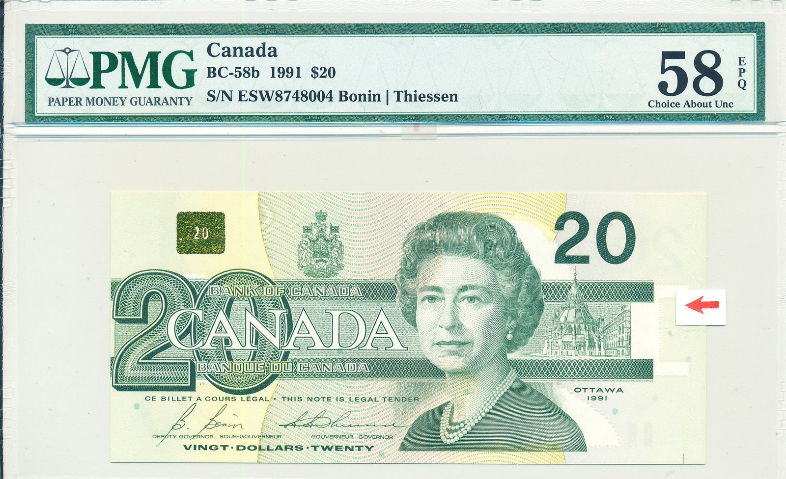 Bank of Canada Canada $20 1991 Printing Error PMG  58EPQ