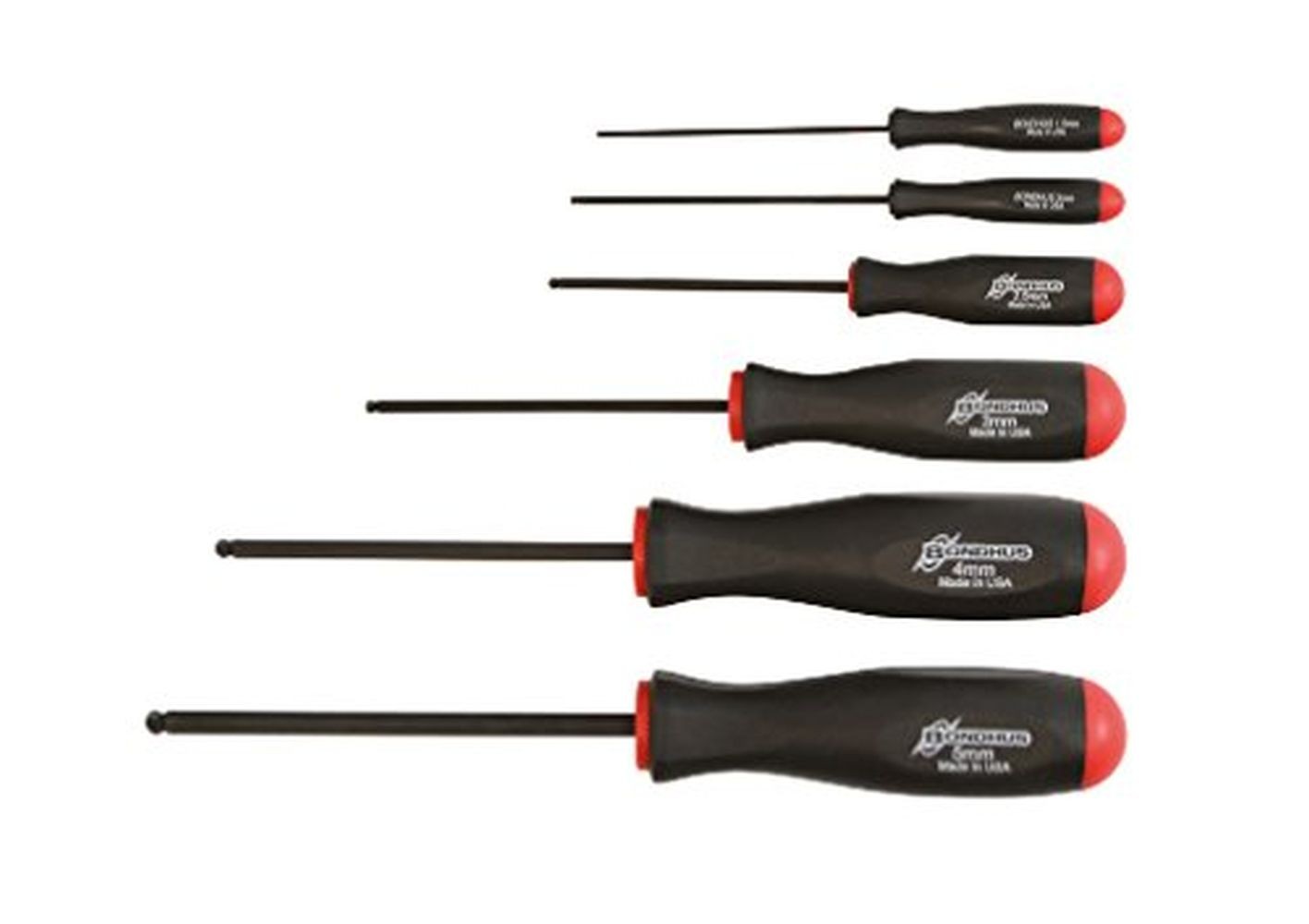 Bondhus 74686 Set of 6 Balldriver Screwdrivers ProHold Tip,sizes 1.5-5mm