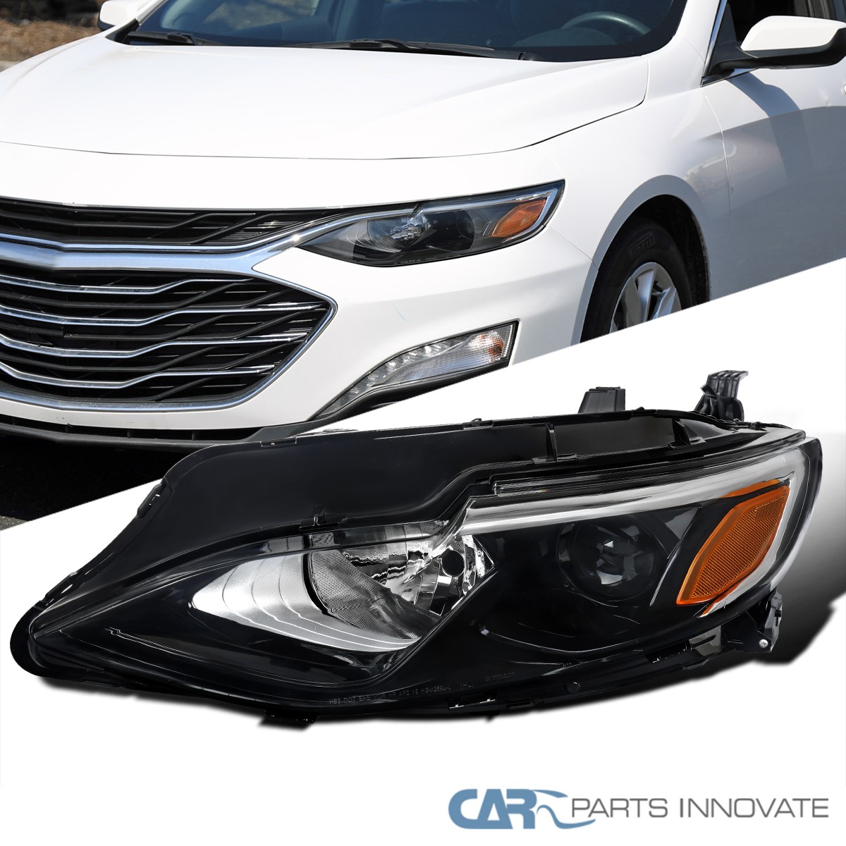 Projector Headlight Black Fits 2019-2024 Chevy Malibu Halogen Lamp Left Driver
