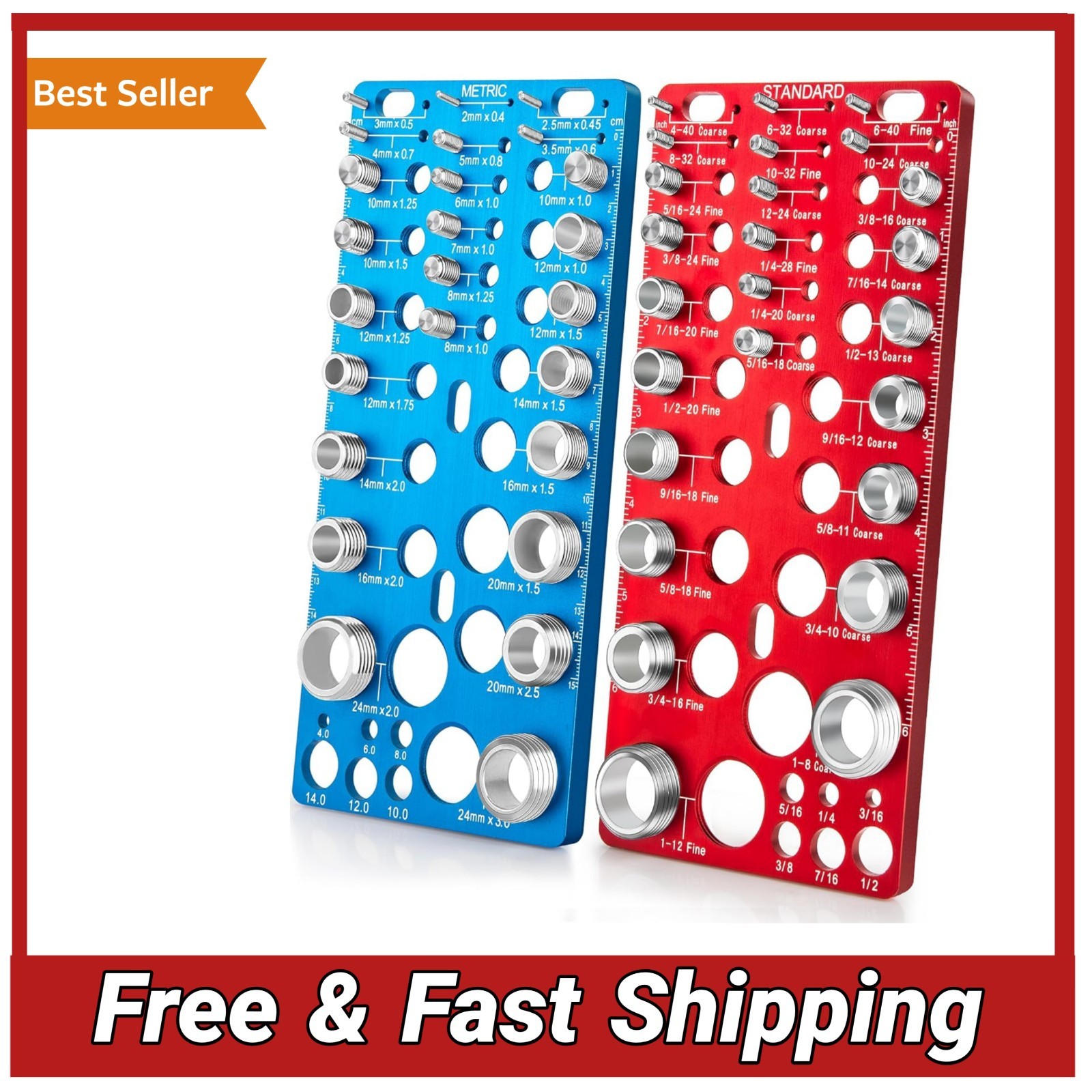 62pc Nut and Bolt Thread Checker SAE Metric Bolt Identifier & Drill Bit Gauge