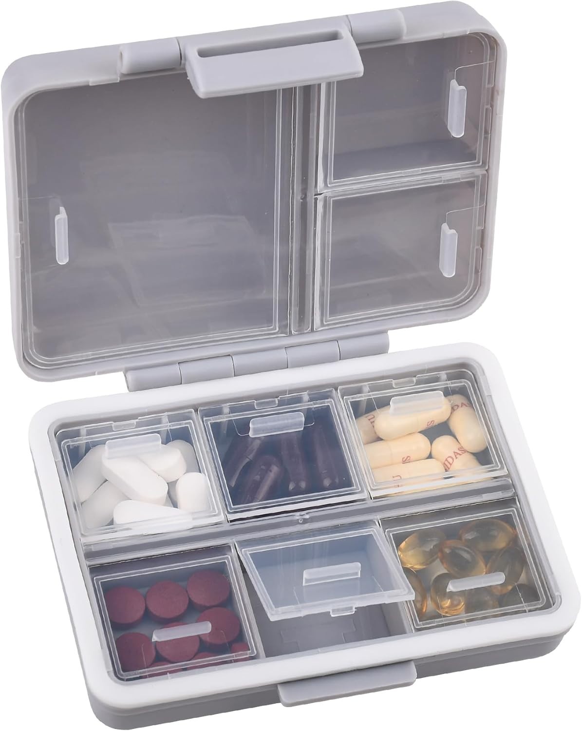 Moisture-Proof 9-Compartment Pill Case - Secure Grey Pill Organizer for Vitamins