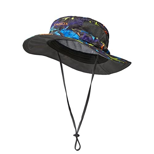 Fly Fishing Hat Sun Protection for Mens Women Camo UPF One Size Black Fish Camo