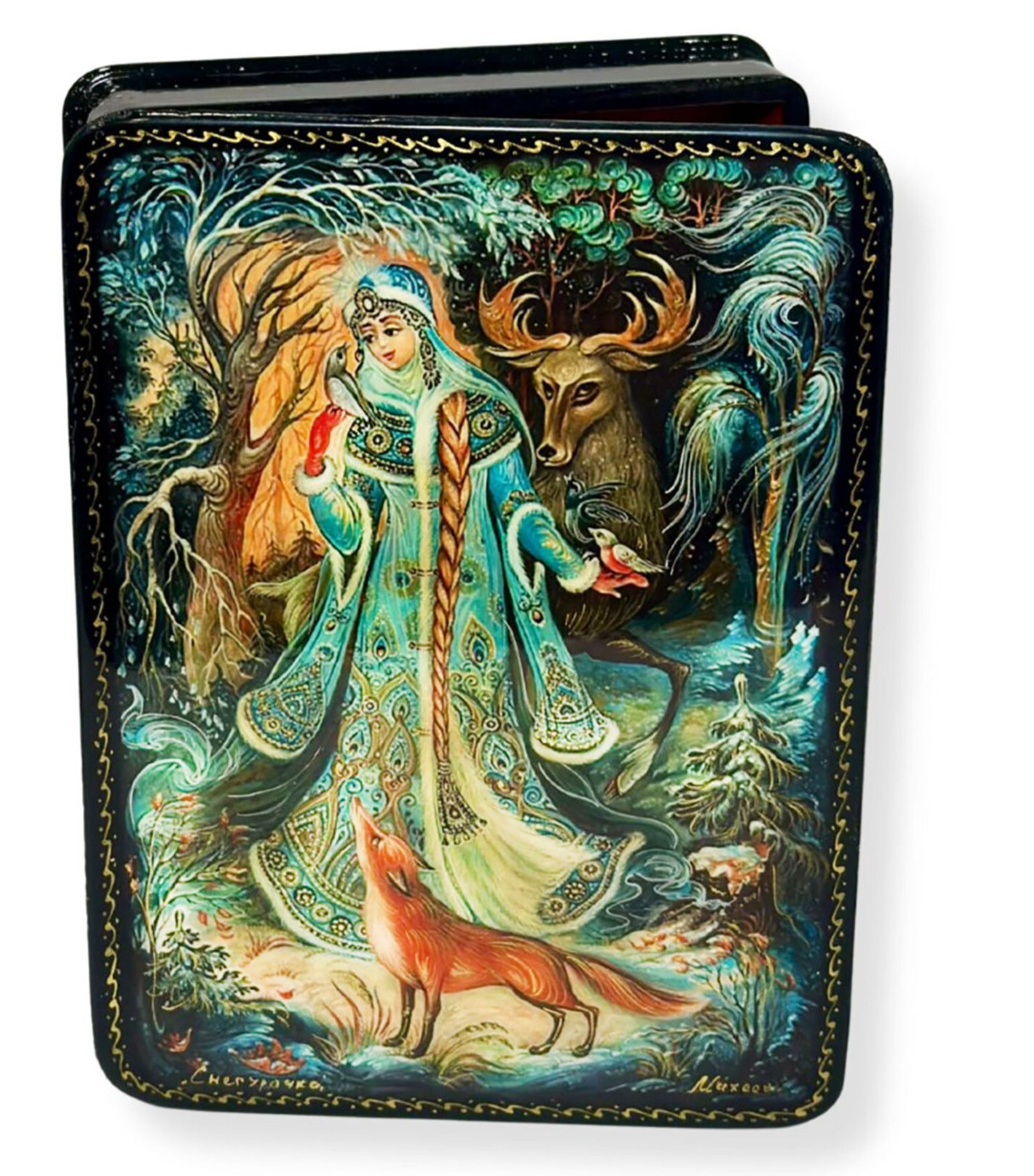 Snow Maiden Russian Snegurochka Lacquer Box Keepsake Jewelry Trinket Box 6x4