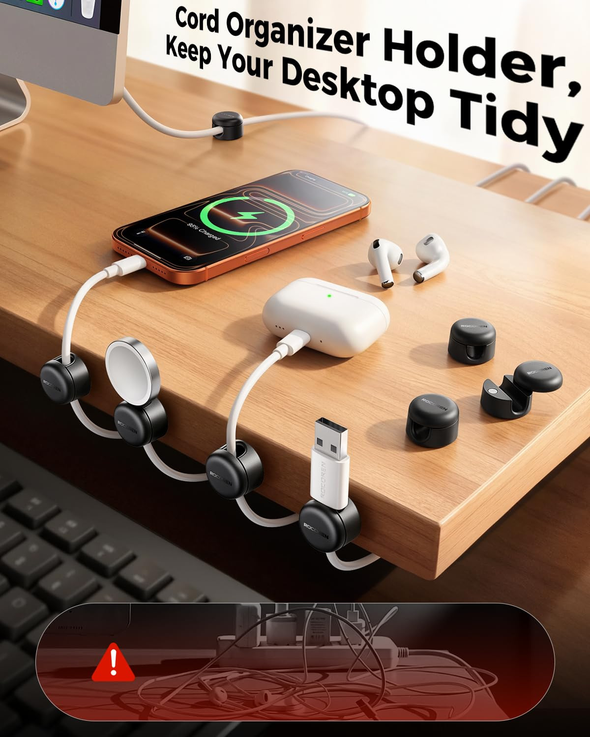 9-Pack Rotatable Magnetic Cable Clips for Efficient Cord Organization