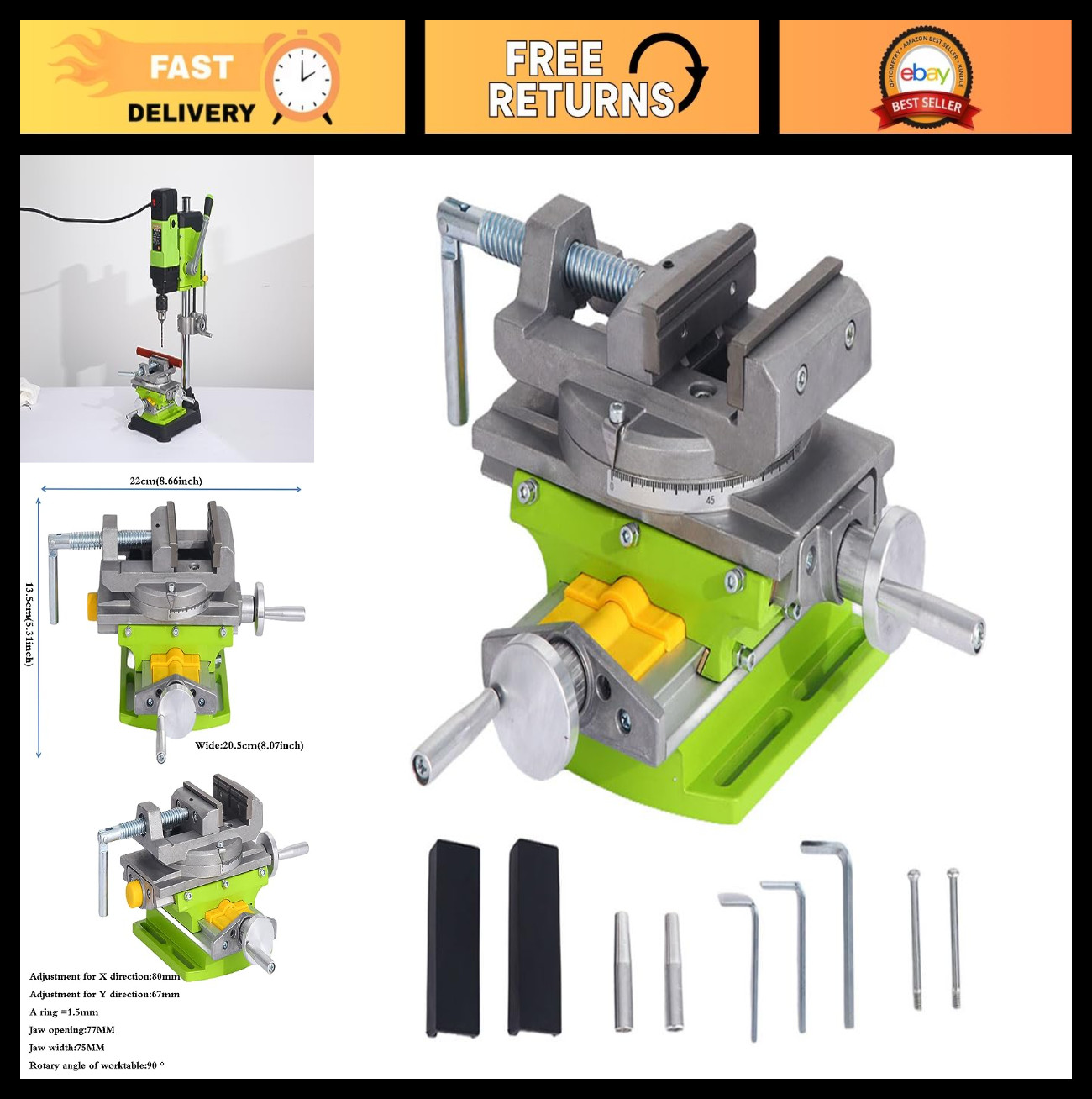 Precision Rotary Table 3" Cross Slide Vise for Drill Press - 90° Horizontal Mill