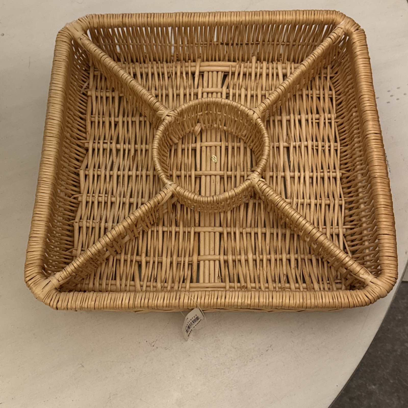 Wicker Serving Tray/Basket 15” Square Ratan 4 Compartments W/ Center