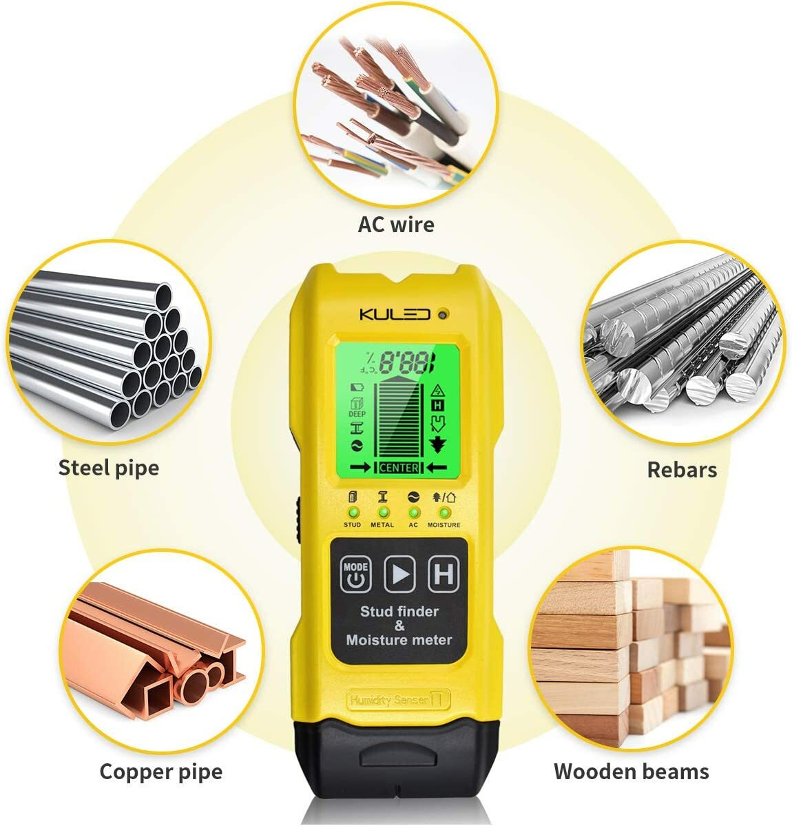 Stud Finder, 7 In 1  Multi-Function Wall Stud Sensor Detector LCD Moisture Meter