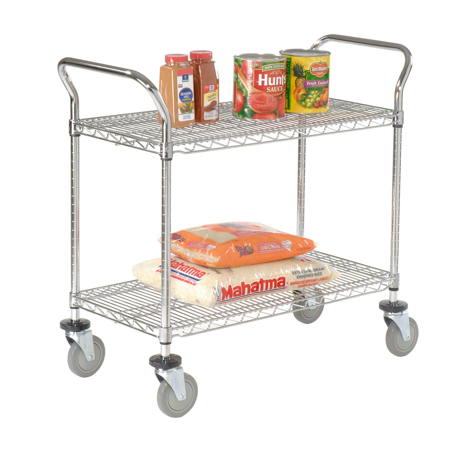 Nexel Chrome Utility Cart w/2 Shelves  Poly Brake Casters 1200 lb. Cap 42"L x