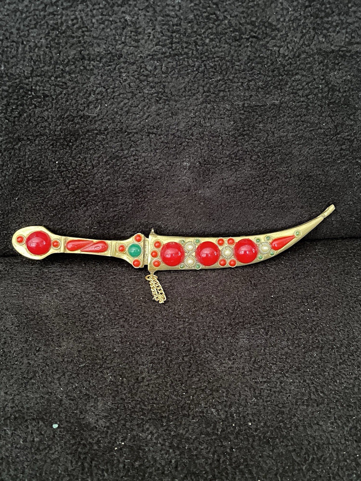Vtg Traditional Turkish Decorative Brass Curved Dagger With Scabbard