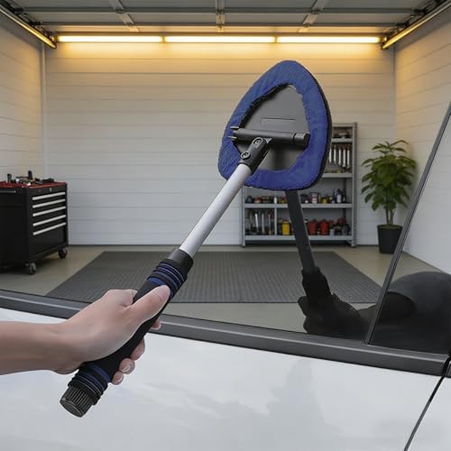 HZEL Car Windshield Cleaner Tool with Extendable Handle, Vehicle Triangle Blue
