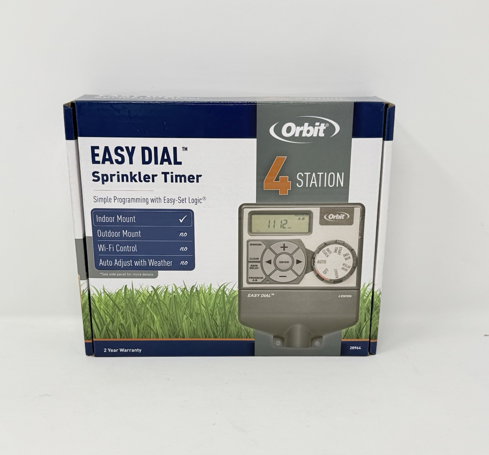 Orbit EASY DIAL 4 Station Sprinkler Timer 28964 Indoor Mount Easy Set Logic New