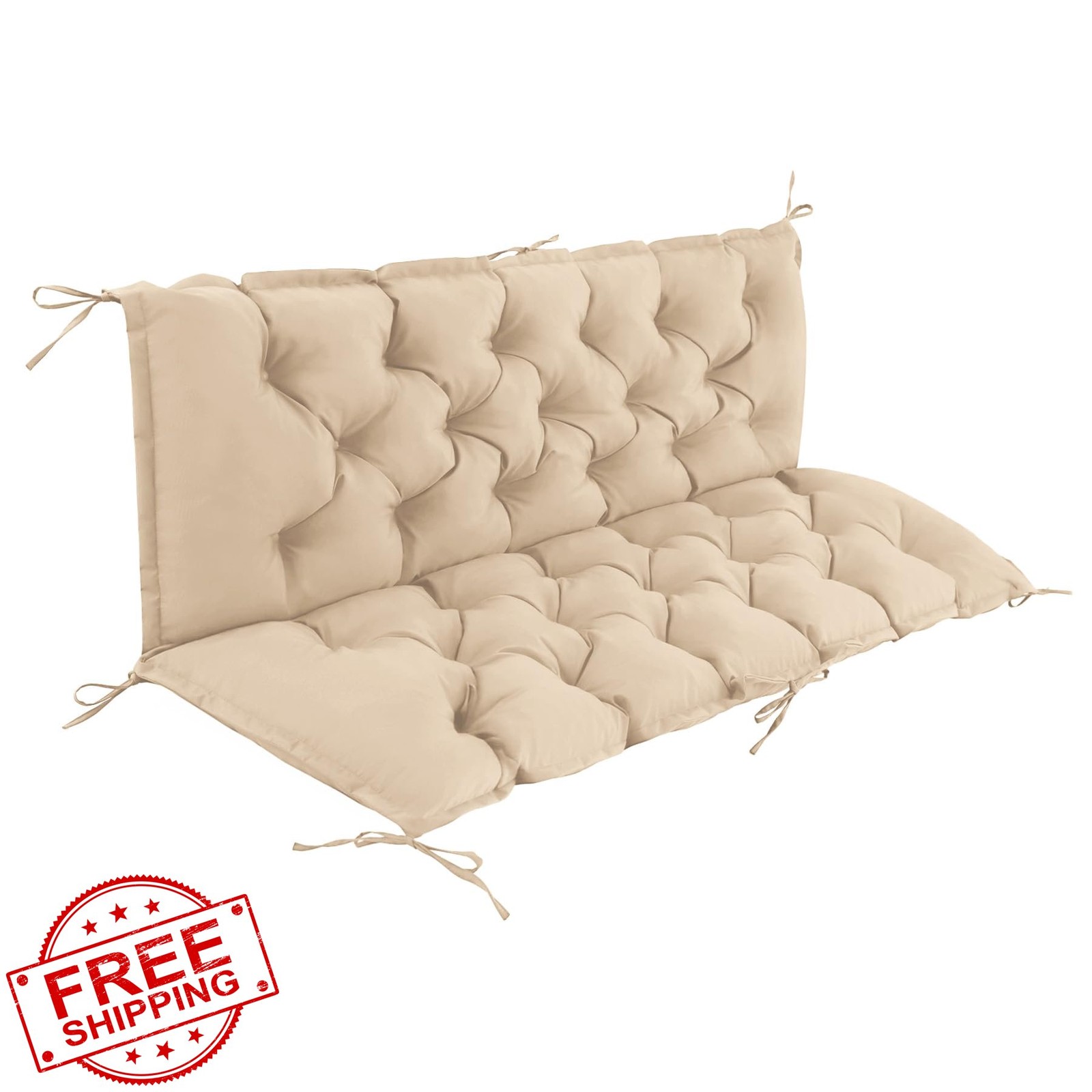 IASEAHK 3 Seater Porch Swing Cushion Beige 60x40x4 Inch Waterproof Outdoor Patio