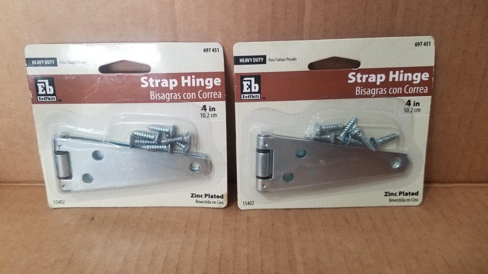 2PC Everbilt 4 inch Zinc-Plated Heavy Duty Strap Hinge New Sealed