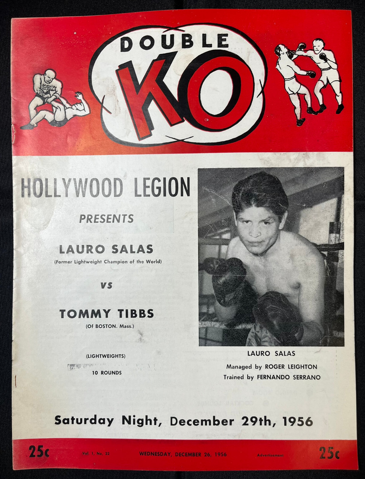 1956 LAURO SALAS vs TOMMY TIBBS Double KO Boxing Program HOLLYWOOD LEGION
