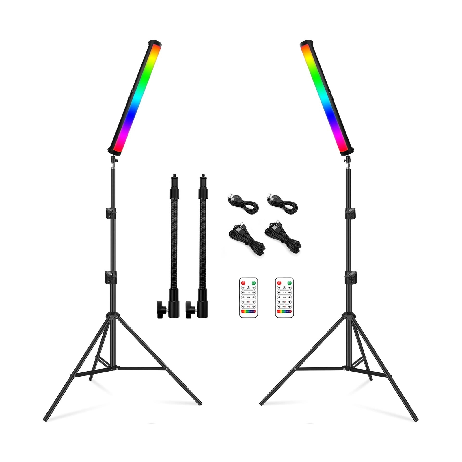RGB Led Video Light Stick Wand with Stand, QEUOOIY 360° Full Color 2500-950