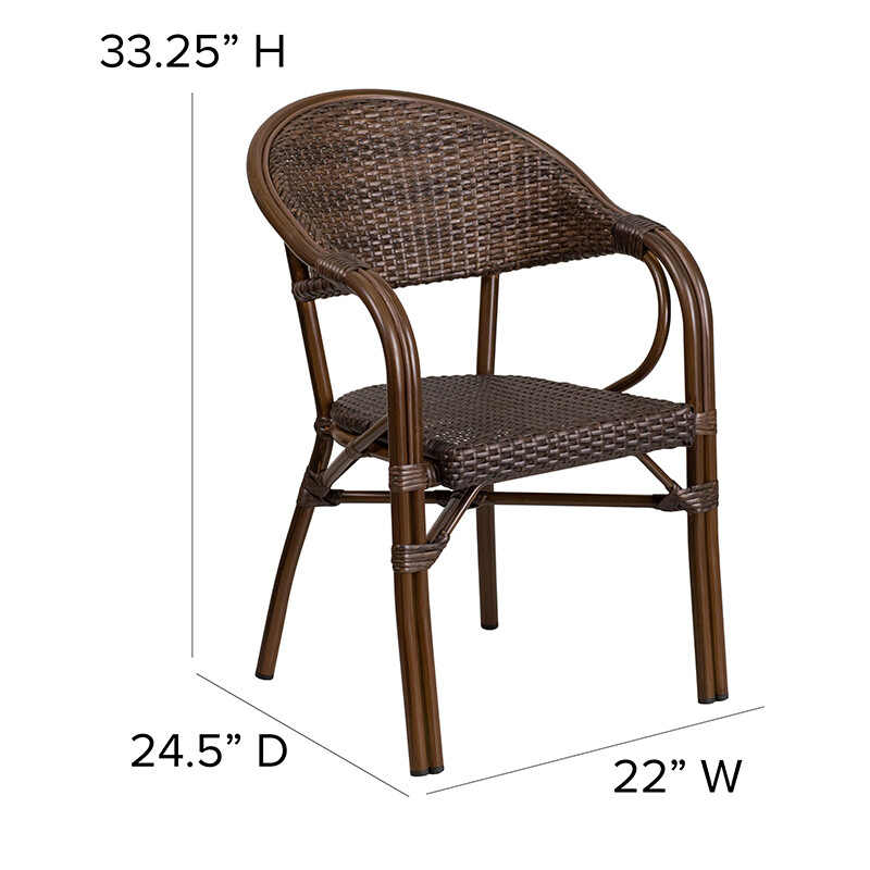 2 PACK All Weather Cocoa Rattan Outdoor Patio Dining Chair with Aluminum Frame