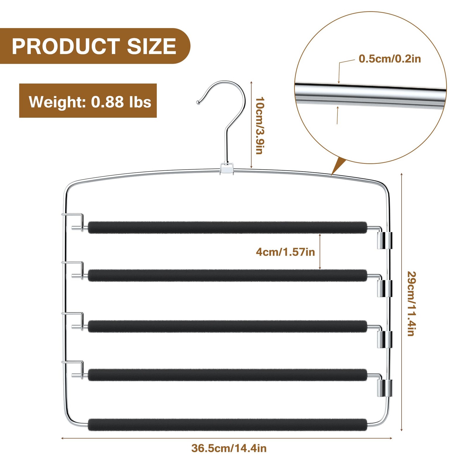 Pants Hangers Space Saving, 2 Pack Anti-Slip Space Saving Hangers, 5 Layer Sw...