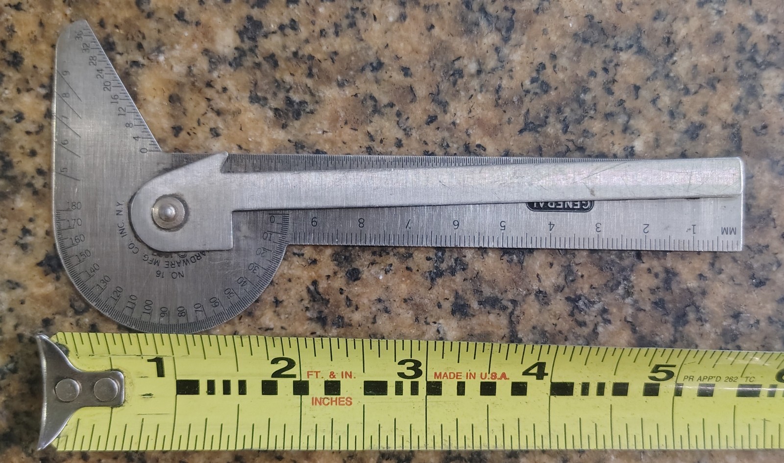 🗽GENERAL No. 16 RULE GAGE PROTRACTOR DRILL POINT CENTER EXCELLENT CONDITION