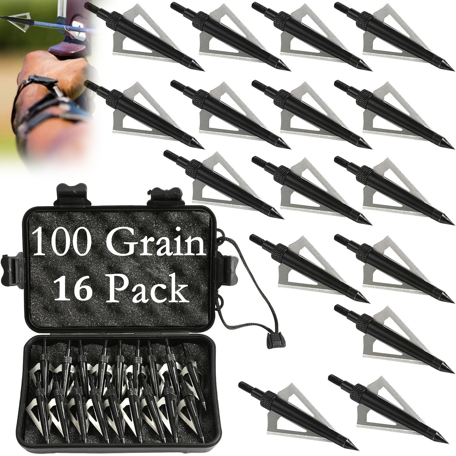 16PK Hunting Broadheads 100 Grains Screw-in Arrow Archery 3 Blades Hunting Heads