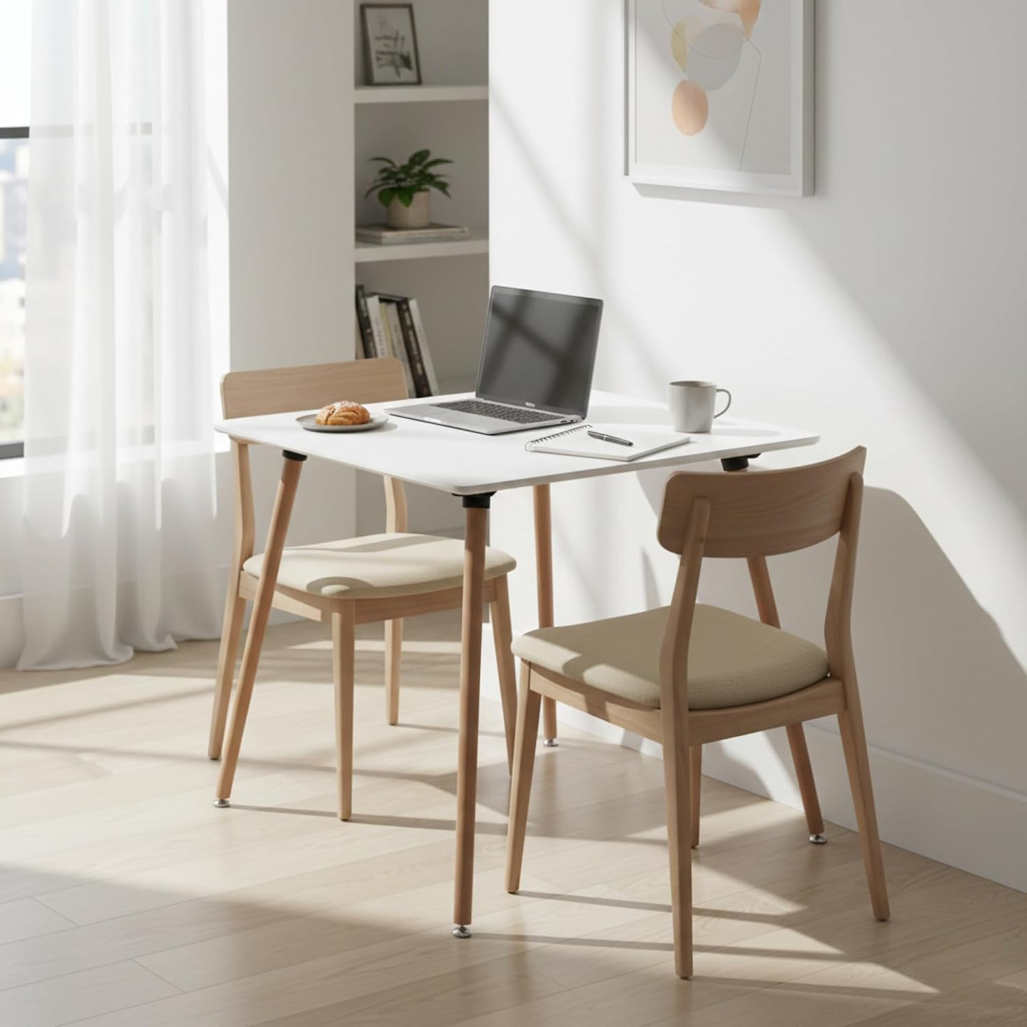 Square Dining Table 31.5 Inch for 2-4 People, Modern Functional White Table with