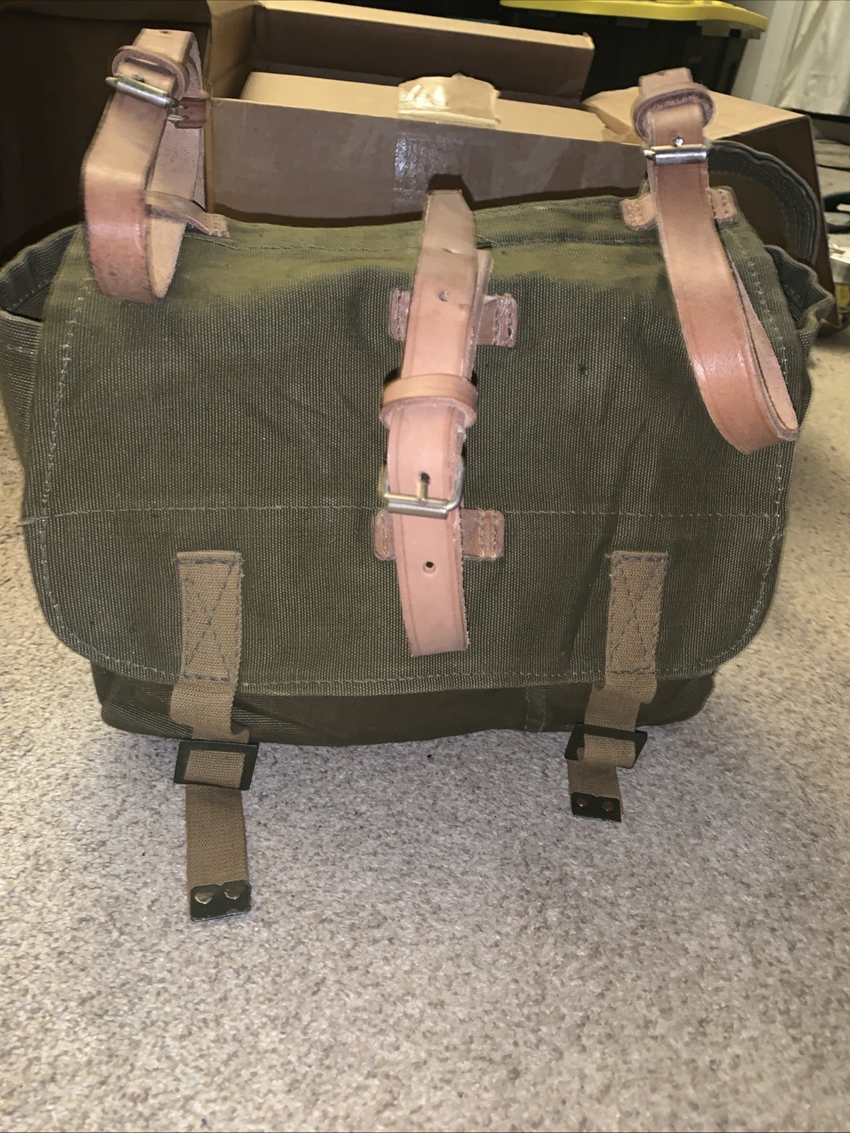 Real Romanian Army VINTAGE Bread Bag Leather Strap Military Shoulder Bag USED