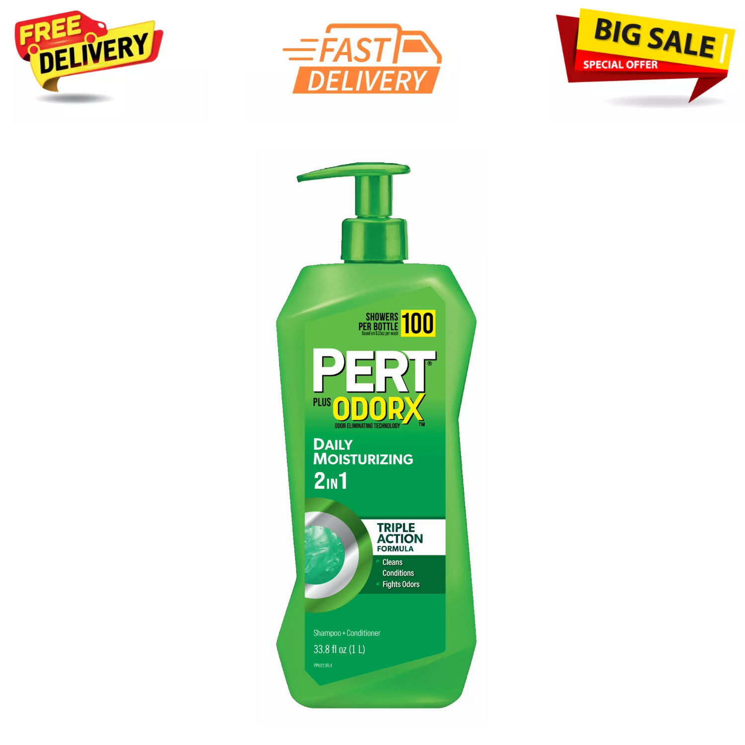 Pert Plus OdorX Daily Moisturizing 2-in-1 Shampoo & Conditioner, 33.8 fl oz
