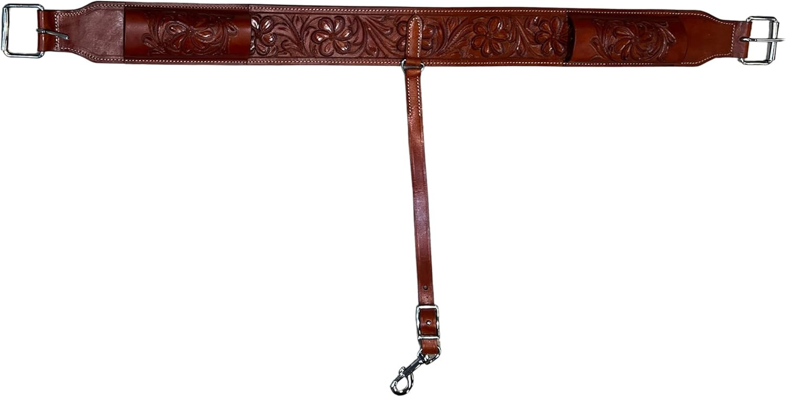 Western Carved Leather Rear Flank Back Saddle Girth Cinch Belt with Bucking Stra