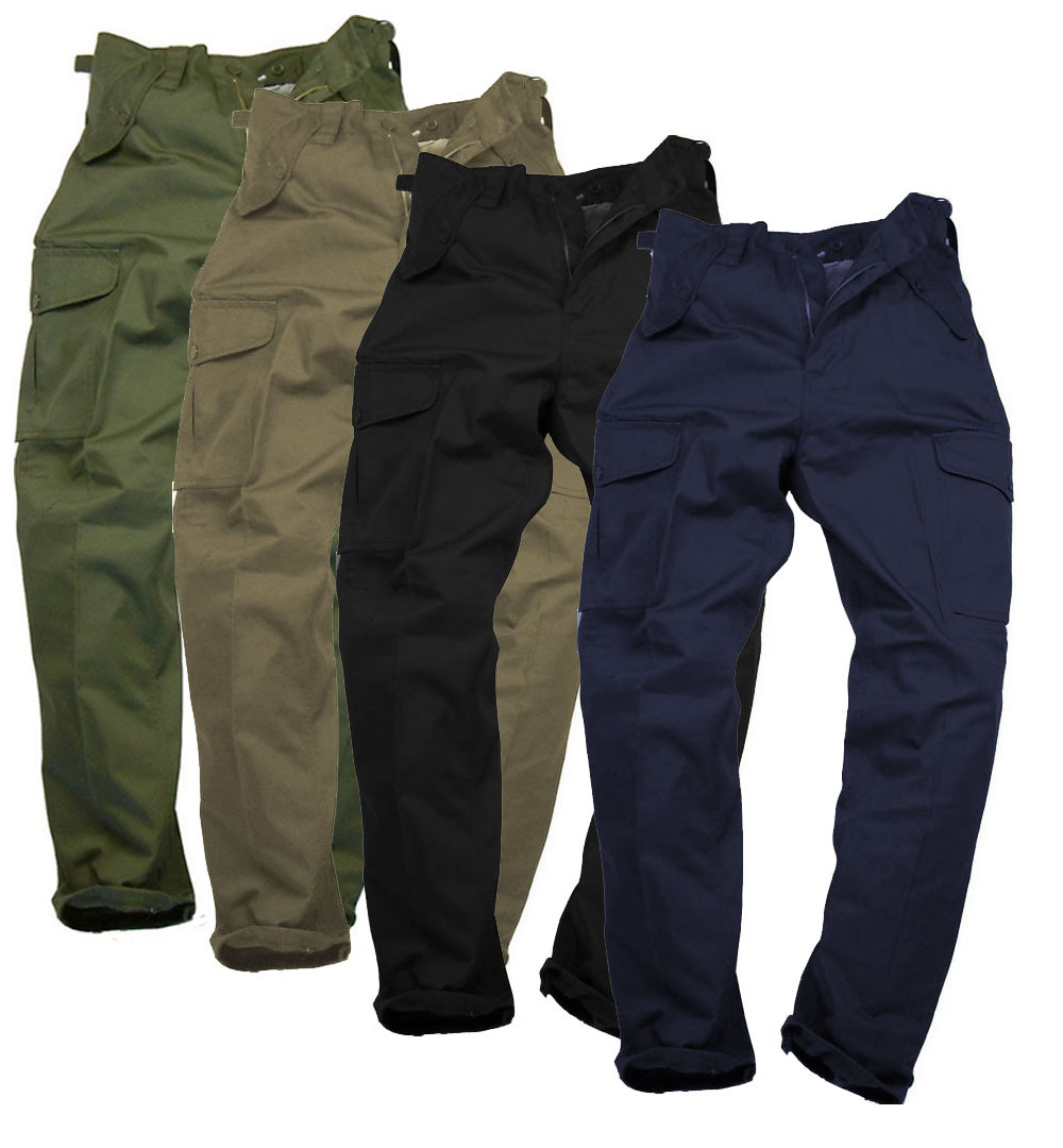 Mens Plain Combat Working Pants Multi Pocket Strong Cargo Trousers Cotton Work