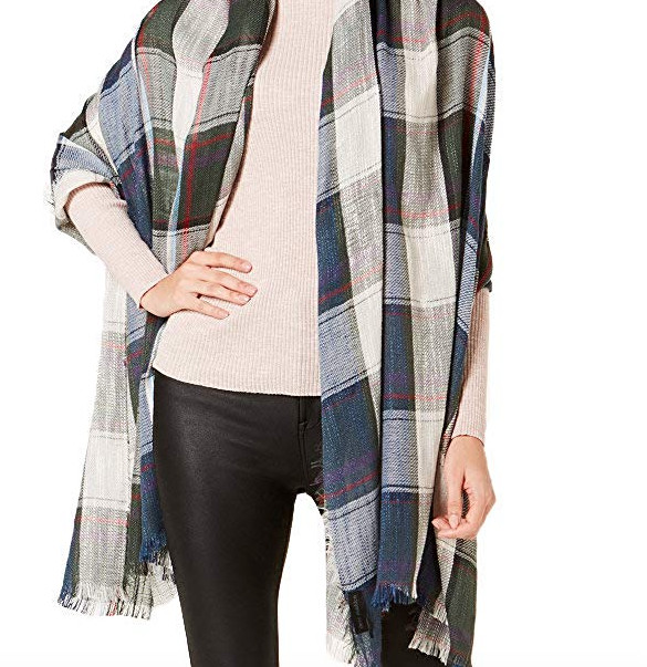 Steve Madden - Plaid Travel Scarf & Wrap - Light Weight - 40" x 78" - Navy Multi