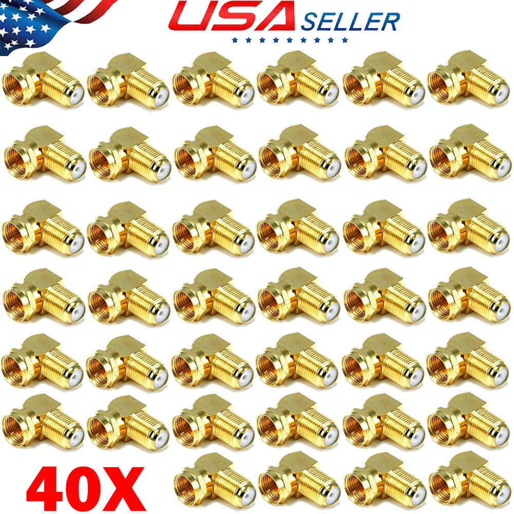 40x 90Degree Right Angle Gold Plated F RG59 RG6U Coaxial Coax Connector Adapters