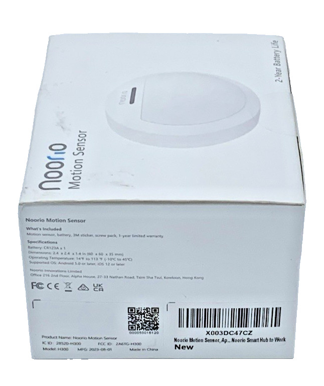 Noorio Home Security Motion Sensor Accurate Alerts White Requires Hub New In Box