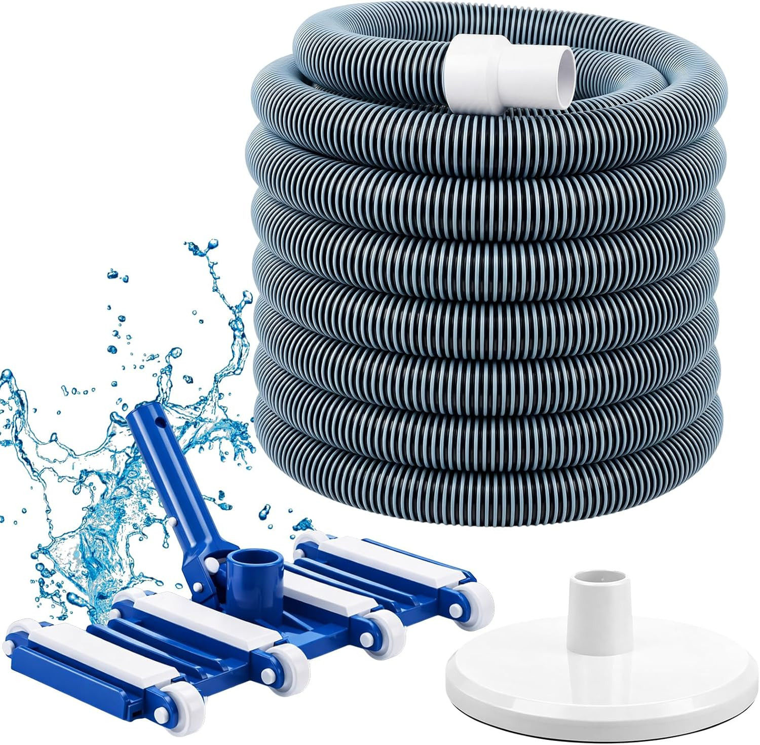 3PCS Pool Cleaning Kit 14" Vacuum Head 18FT Hose Skim Plate Maintenance Tool