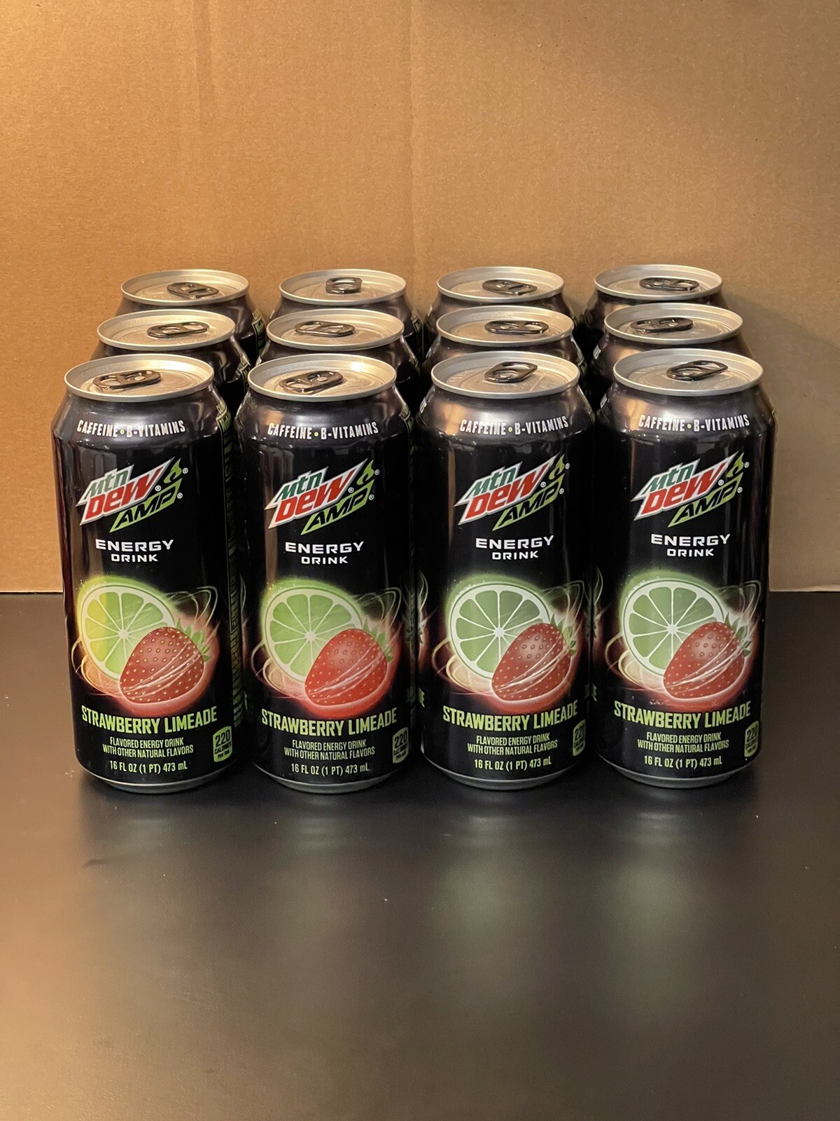 Twelve Mountain Dew Amp Energy Strawberry Limeade Full 16oz Cans