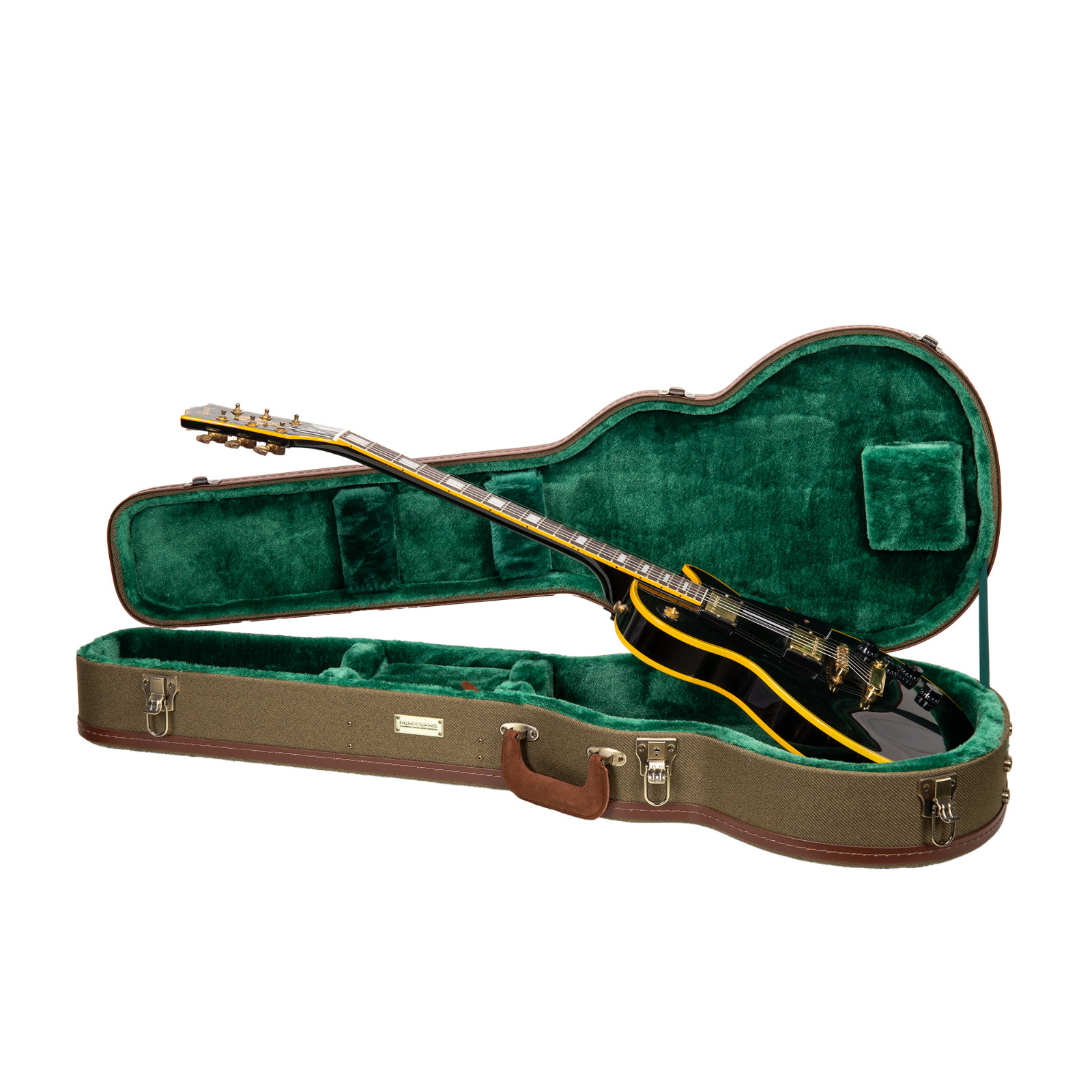 Crossrock Master Series-Wooden Les Paul Electric Guitar Case-Olive Green Tweed