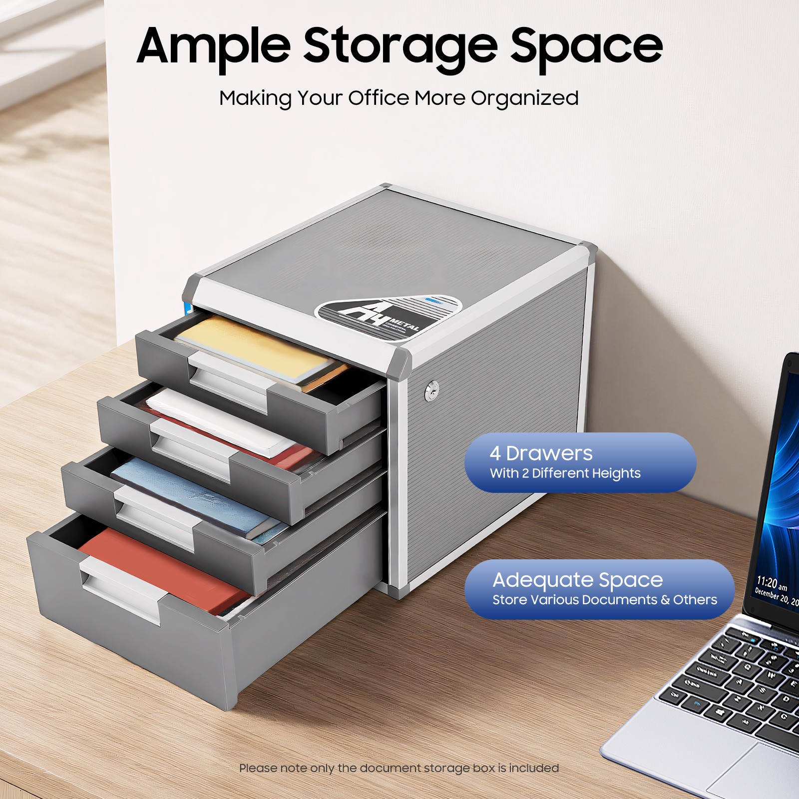4-Drawer Vertical File Cabinet Storage Mobile Office Metal Lockable Key