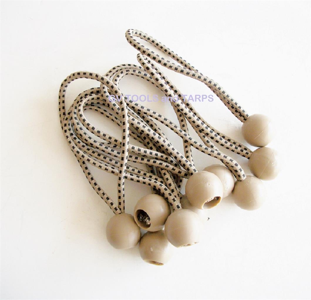 6" Tan Heavy Duty Ball Bungees Elastic Ties Tarp Canopy Attachment 50pc Lot
