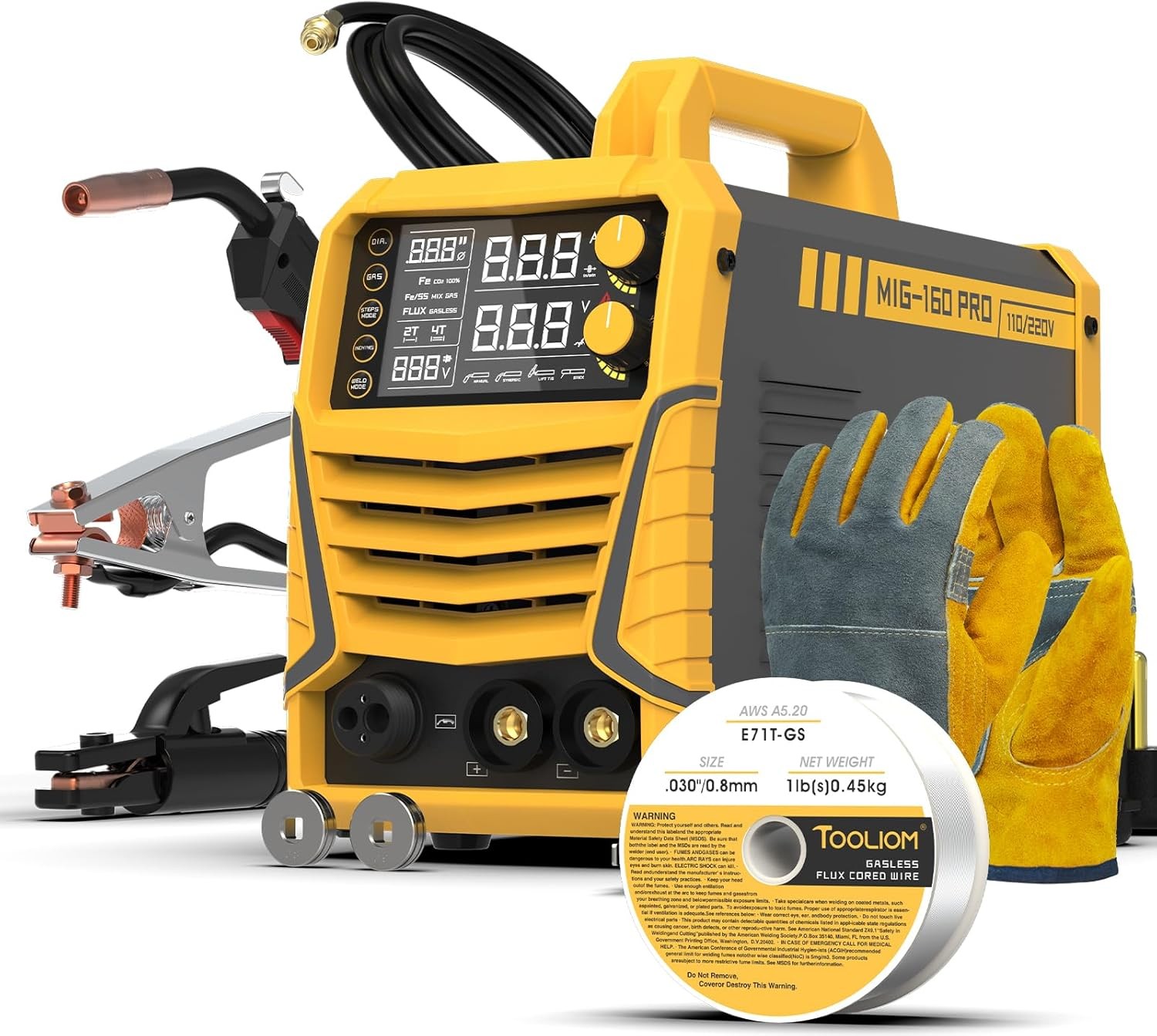 TOOLIOM 160A MIG Welder 4 in 1 110/220V Dual Voltage Gas/Flux/Stick/TIG IGBT